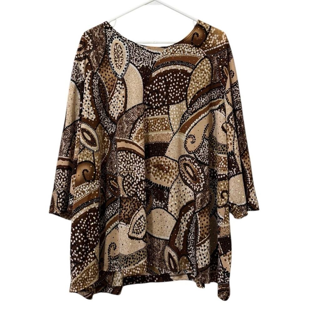 Maggie Barnes Tunic Top Women Size 4X Sequin Stretch Embellished Art Classic
